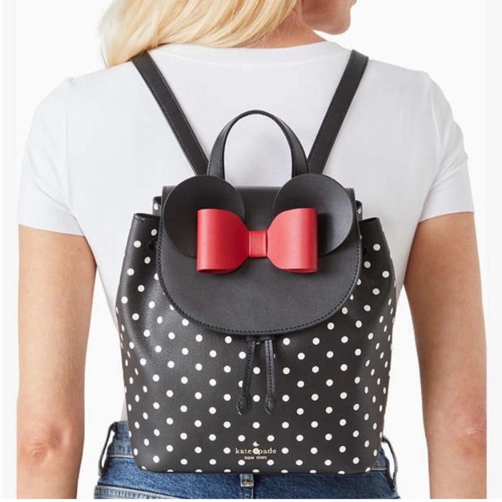 kate spade Black Polka Dot Backpack with Red Bow Accent
